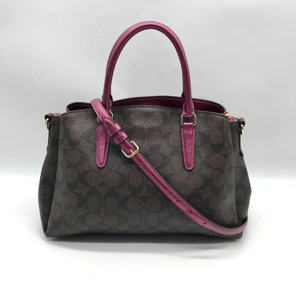 Coach Brown And Purple Monogram Convertible Satchel Bag F73292 - Picture 2 of 11